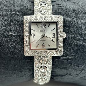 Studio Time Silver-tone Square Dial Rhinestone Encrusted Women’s Watch